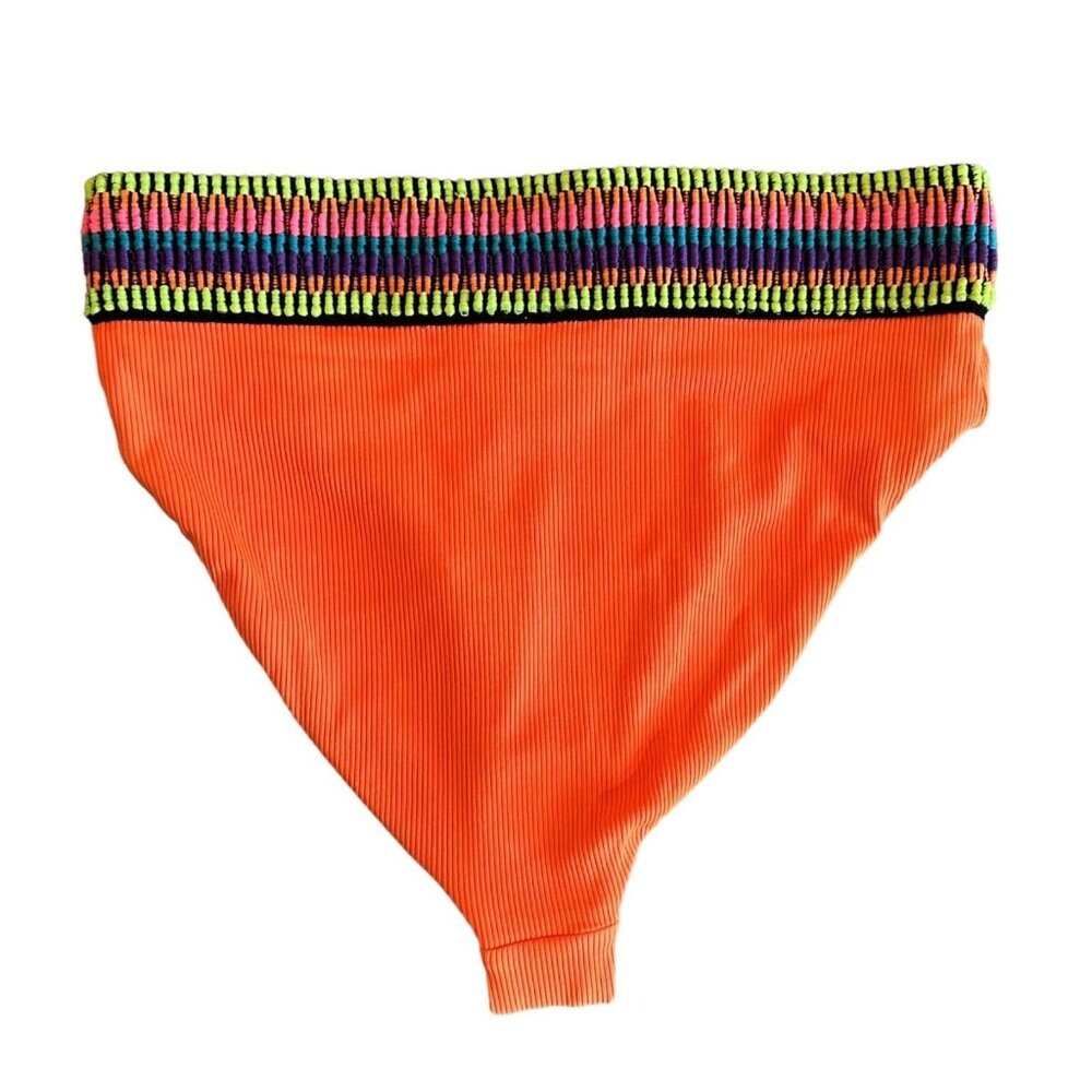 Peixoto Womens Size S Orange Ribbed High Waist Bikini Bottoms Embroidered NWT - Picture 2 of 3